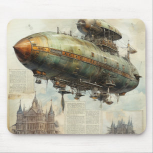 Antike Luftschiff Blaupause Sepia Technisch Mousepad