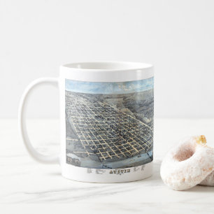 Antike Luftstadtkarte von Austin, Texas aus dem Ja Tasse