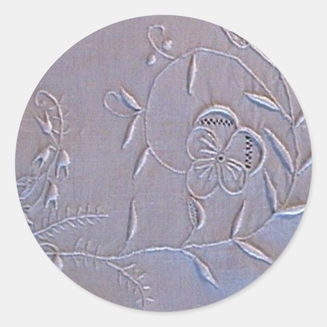 Antike Madeira bestickte Blume Runder Aufkleber (Vorderseite)