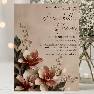 Antike Magnolie Romantische Florale Hochzeit Einladung