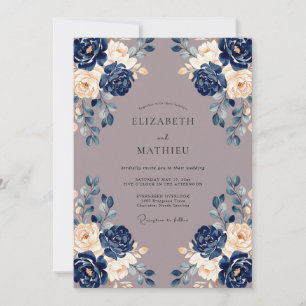 Antike Maiglöckchen-Indigo-Pfingstrosen-Hochzeit Einladung