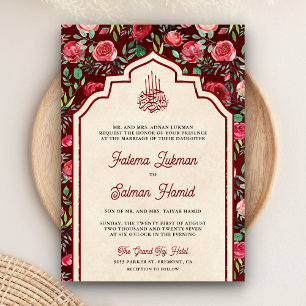 Antike marine rote Rosen Blumen muslimische Hochze Einladung