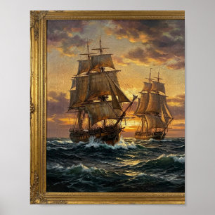 Antike maritime hohe Schiffe Hafen I Poster