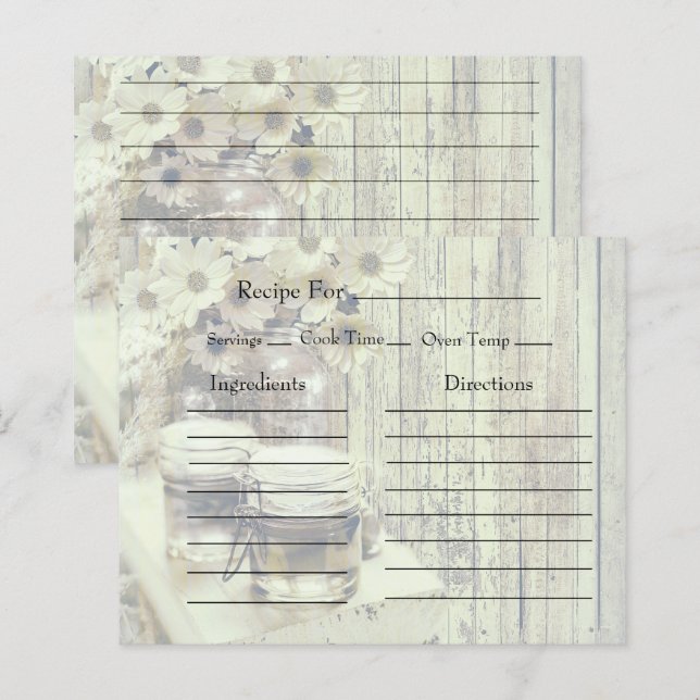 Antike Mason-Glas-Rezeptkarten mit Sonnenblumen (Vorne/Hinten)