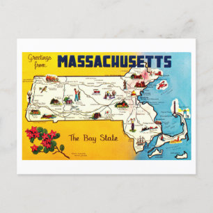 Antike Massachusetts-Landkarte als Postkarte