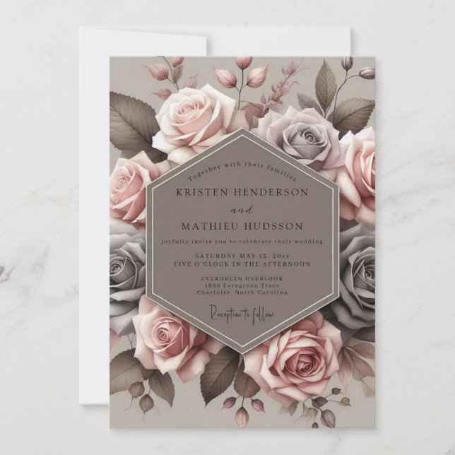 Antike Mauve-Blütenhochzeit Einladung (Vorderseite)