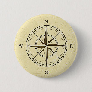 Antike Meereskompassrose Elfenbein Button