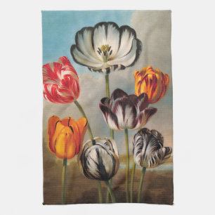 Antike mehrfarbige Tulpenblumen in einer Landschaf Geschirrtuch