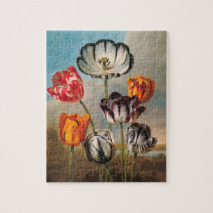 Antike mehrfarbige Tulpenblumen in einer Landschaf Puzzle