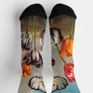 Antike mehrfarbige Tulpenblumen in einer Landschaf Socken