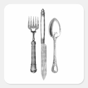 Antike Messergabel und Löffelstiel-Combo-Dekorati Quadratischer Aufkleber