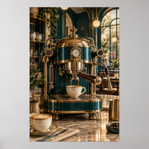 Antike Messing-Espressomaschine – Luxuriöse Coffee Poster