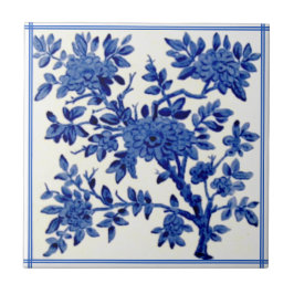 Antike Minton Blaue weiße Ästhetik Floral Repro Fliese