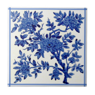 Antike Minton Blaue weiße Ästhetik Floral Repro Fliese