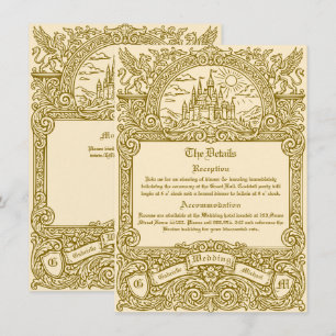 Antike mittelalterliche Fantasy-Goldgravur-Hochzei Begleitkarte