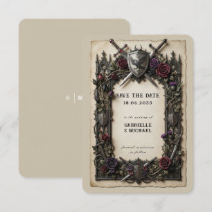 Antike mittelalterliche Ritter-Schwerter mit flora Save The Date