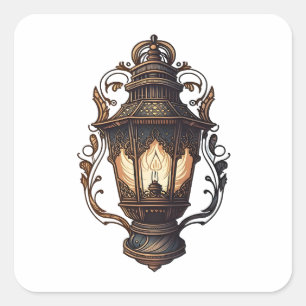Antike Möbel, Vintage-Lampe, Cartoon-Stil Quadratischer Aufkleber