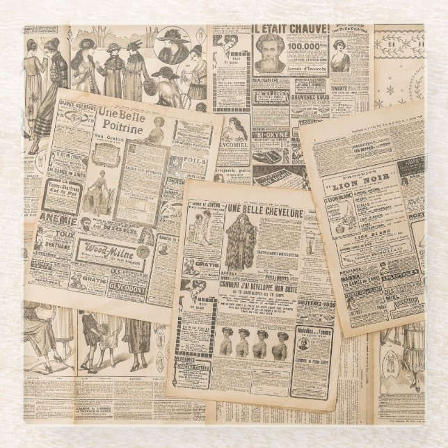 Antike Mode: Werbeseiten in Zeitungen Glasuntersetzer (Vorderseite)