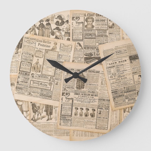 Antike Mode: Werbeseiten in Zeitungen Große Wanduhr (Vorderseite)
