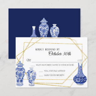 Antike Moderne Navyblaue Goldene Vase Ginger Jar R Einladung