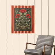 Antike Mohnblumen Art Nouveau Gold Rot Gestreift