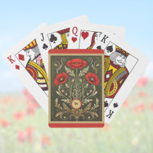 Antike Mohnblumen Gold Rot Jugendstil Monogramm