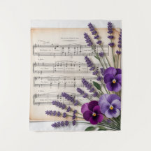 Antike Musik und Lavendel-Stiefmütterchen Blumen