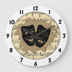 Antike Musik-und Theater-Masken Große Wanduhr