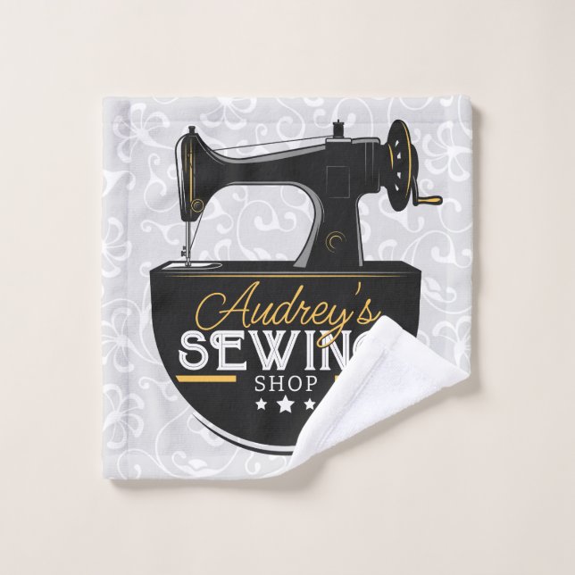 Antike Nähmaschine ADD NAME Seamstress Schneider Badhandtuch Set (Waschlappen)
