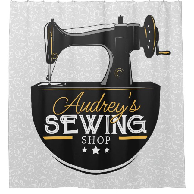 Antike Nähmaschine ADD NAME Seamstress Schneider Duschvorhang (Vorderseite)