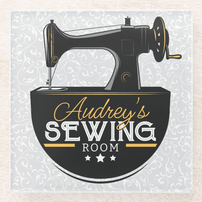 Antike Nähmaschine ADD NAME Seamstress Schneider Glasuntersetzer (Vorderseite)