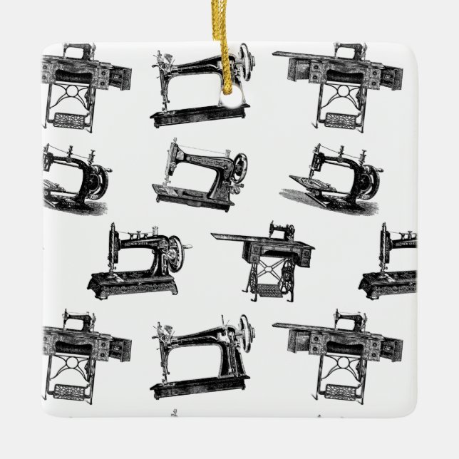 Antike Nähmaschinen CUSTOM HINTERGRUNDFARBE Keramikornament (Vorderseite)