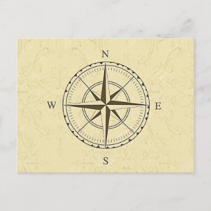 Antike nautische Kompassrose Elfenbein Postkarte