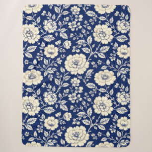 Antike Navy-Blau- und Creme-Blumenmuster-Decke Sherpadecke