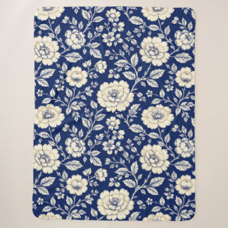 Antike Navy-Blau- und Creme-Blumenmuster-Decke Sherpadecke