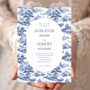 Antike Navy Blau Weiße Toile Hochzeit Einladung