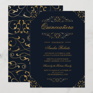 Antike Navy-Gold-Blüten-Quinceanera-Einladung Einladung