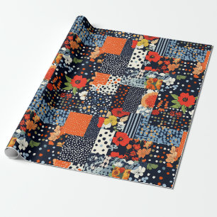 Antike Navy-Korallen-Blumen-Patchwork-Quilt Geschenkpapier