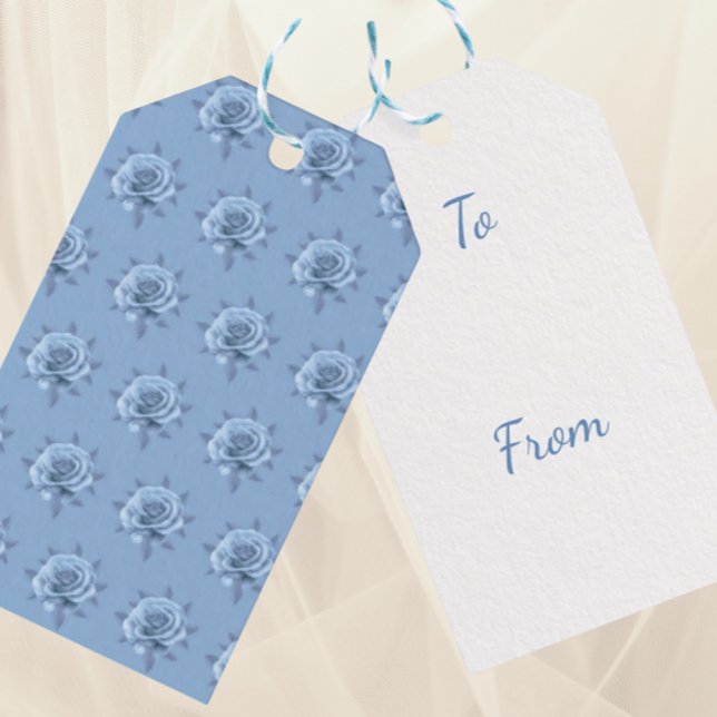 Antike Nebelblaue Rosen  Geschenkanhänger (Misty blue roses gift tag)