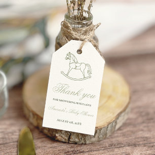 Antike neutrale Olive Schaukelpferd-Baby-Party Geschenkanhänger