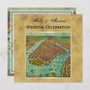 Antike New Yorker Stadtkarte störte BG SQ Hochzeit Einladung