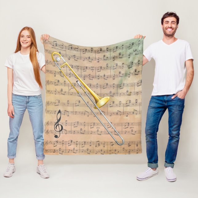 Antike Notenblätter mit einer Posaune Fleecedecke (Beispiel)