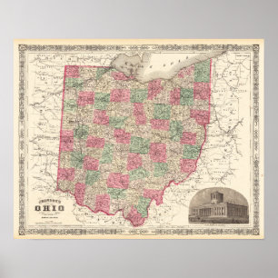 Antike Ohio-Karte Vintage-Dekor Poster