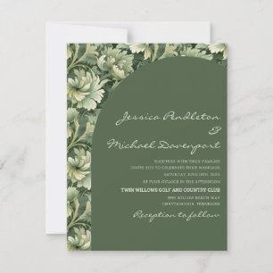 Antike Oliven-grüne Florale Bogen Schrift Hochzeit Einladung