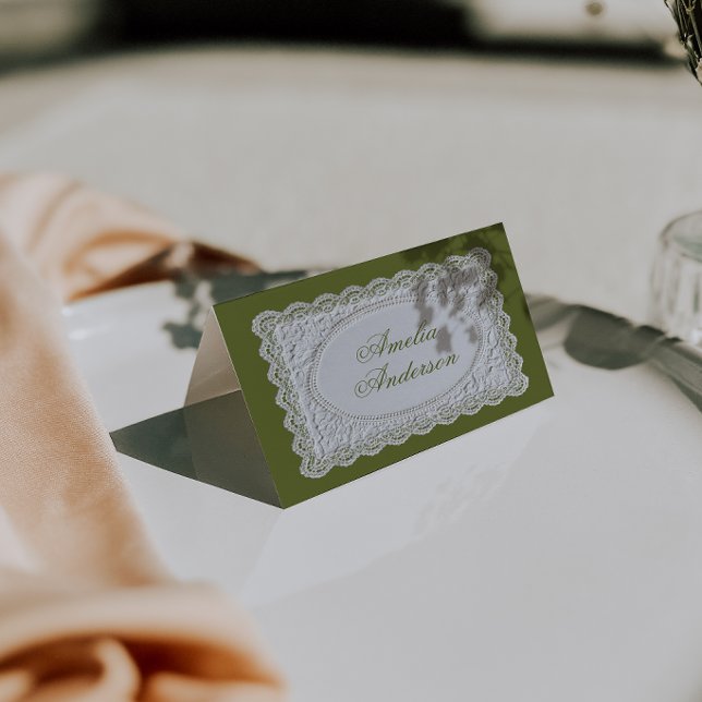 Antike Oliven-grüne Spitzen-Hochzeitsplatzkarten Tischnummer (Von Creator hochgeladen)
