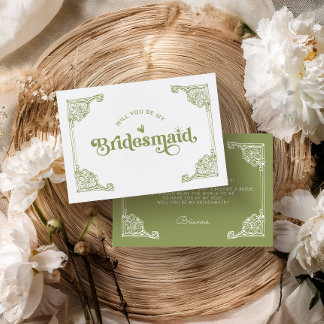 Antike olivgrüne Brautjungfer-Vorschlagskarte Dankeskarte