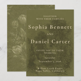 Antike Olivgrüne Hochzeit Einladung