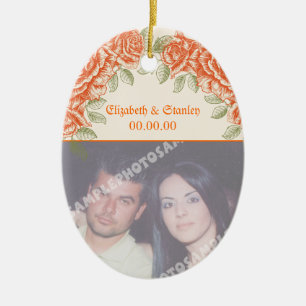 Antike orangefarbene Rosen Hochzeit Save the Date Keramik Ornament