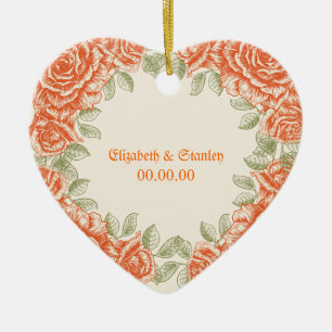 Antike orangefarbene Rosen Hochzeit Save the Date Keramik Ornament
