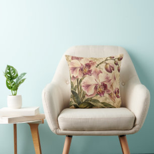 Antike Orchideen-Wurfkissen mit botanischem Blumen Kissen